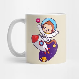 Cute Monkey Astronaut Flying With Rocket In Space Cartoon Mug